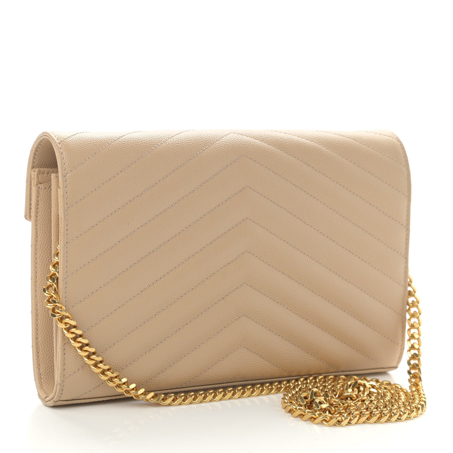 Saint Laurent Grain De Poudre Matelasse Chevron Monogram Chain Wallet Nude Powder 3 of 10