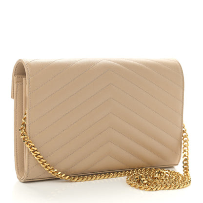 Saint Laurent Grain De Poudre Matelasse Chevron Monogram Chain Wallet Nude Powder 3 of 10