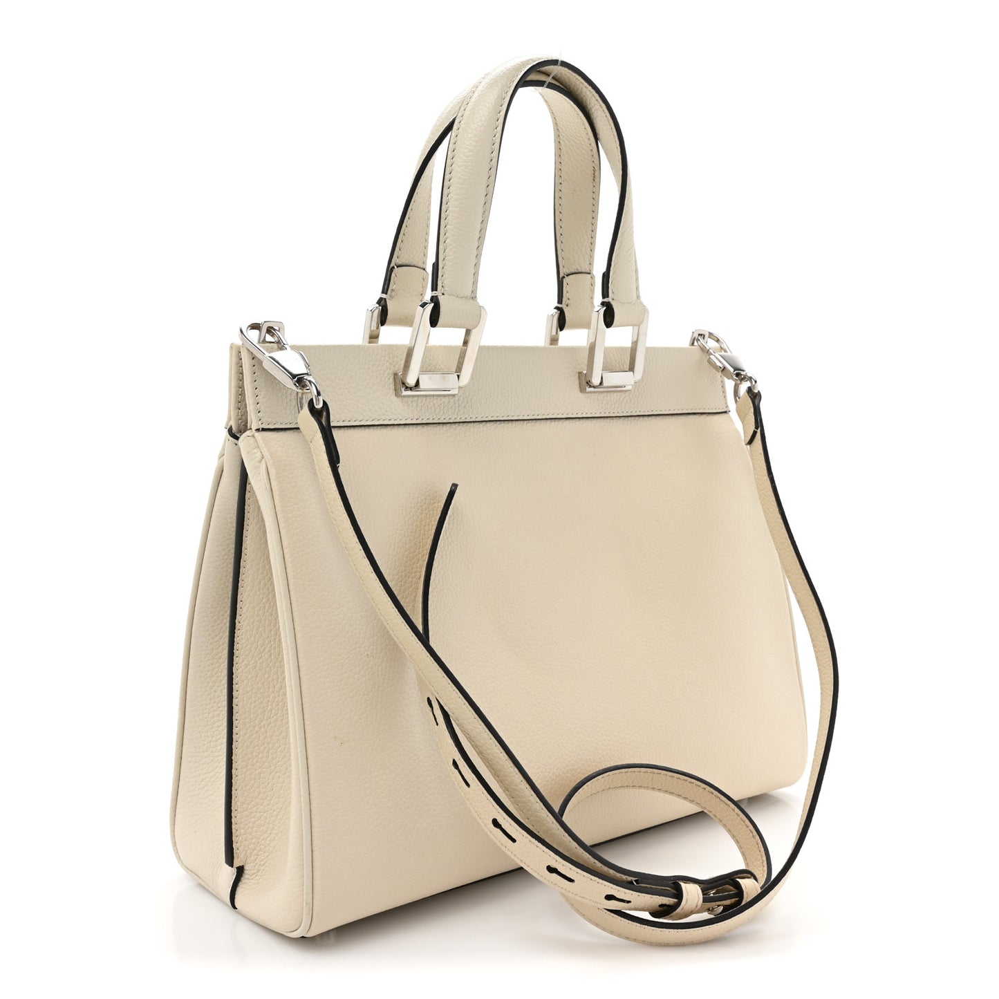 Grainy Calfskin Small Zumi Top Handle Bag Mystic White
