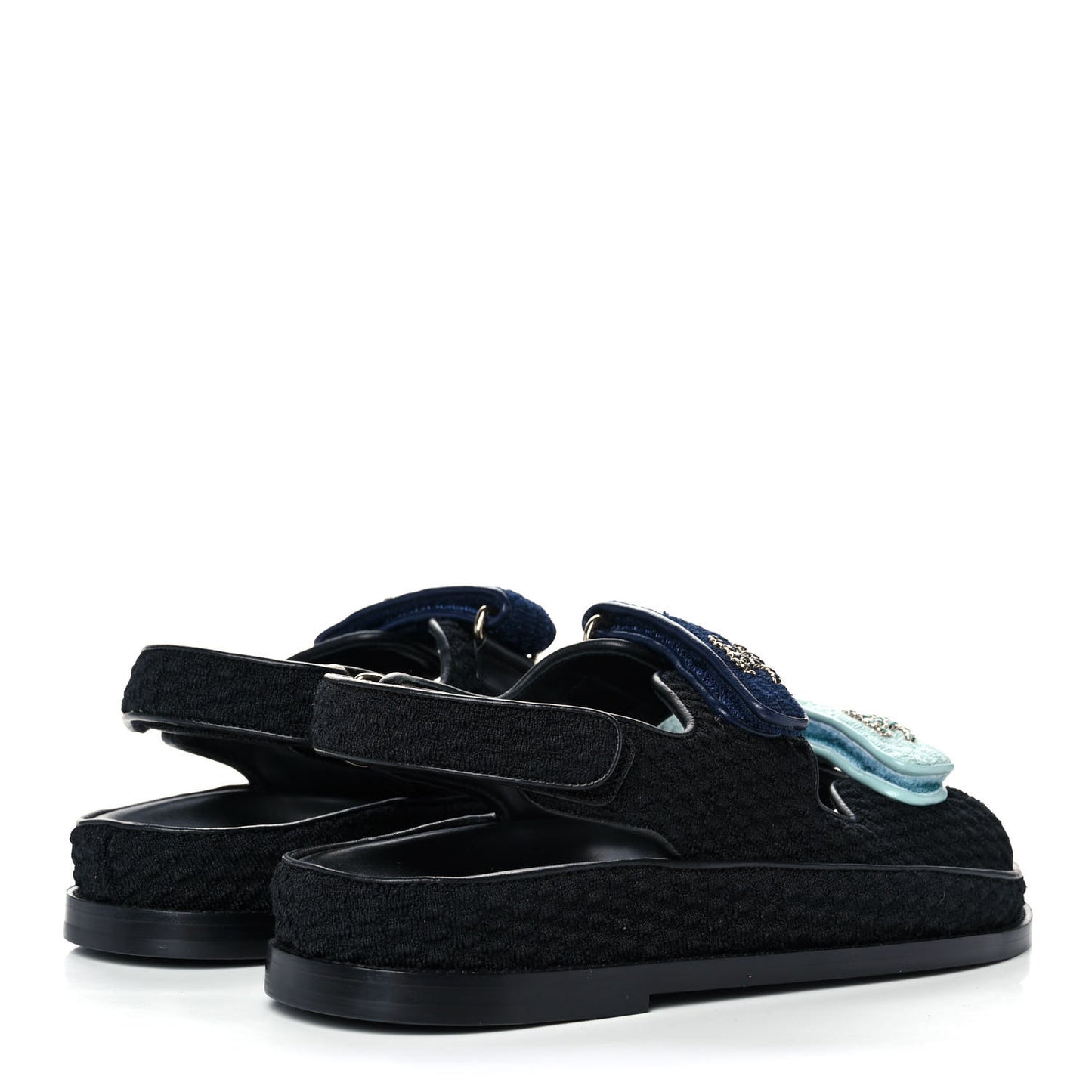 Knit Fabric Velcro Dad Sandals 38.5 Black Dark Blue Light Blue