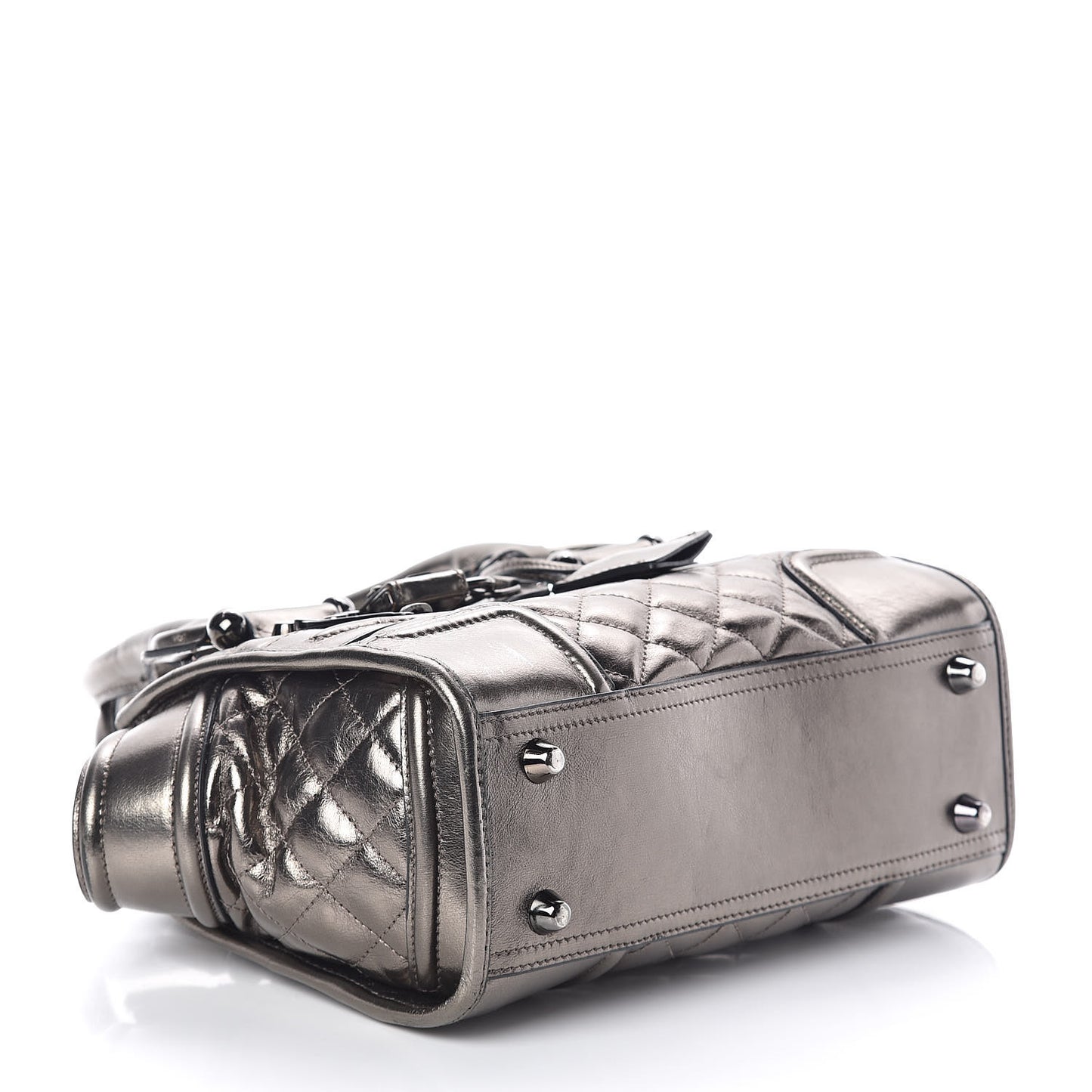 Metallic Calfskin Quilted Mini Manor Tote Pewter