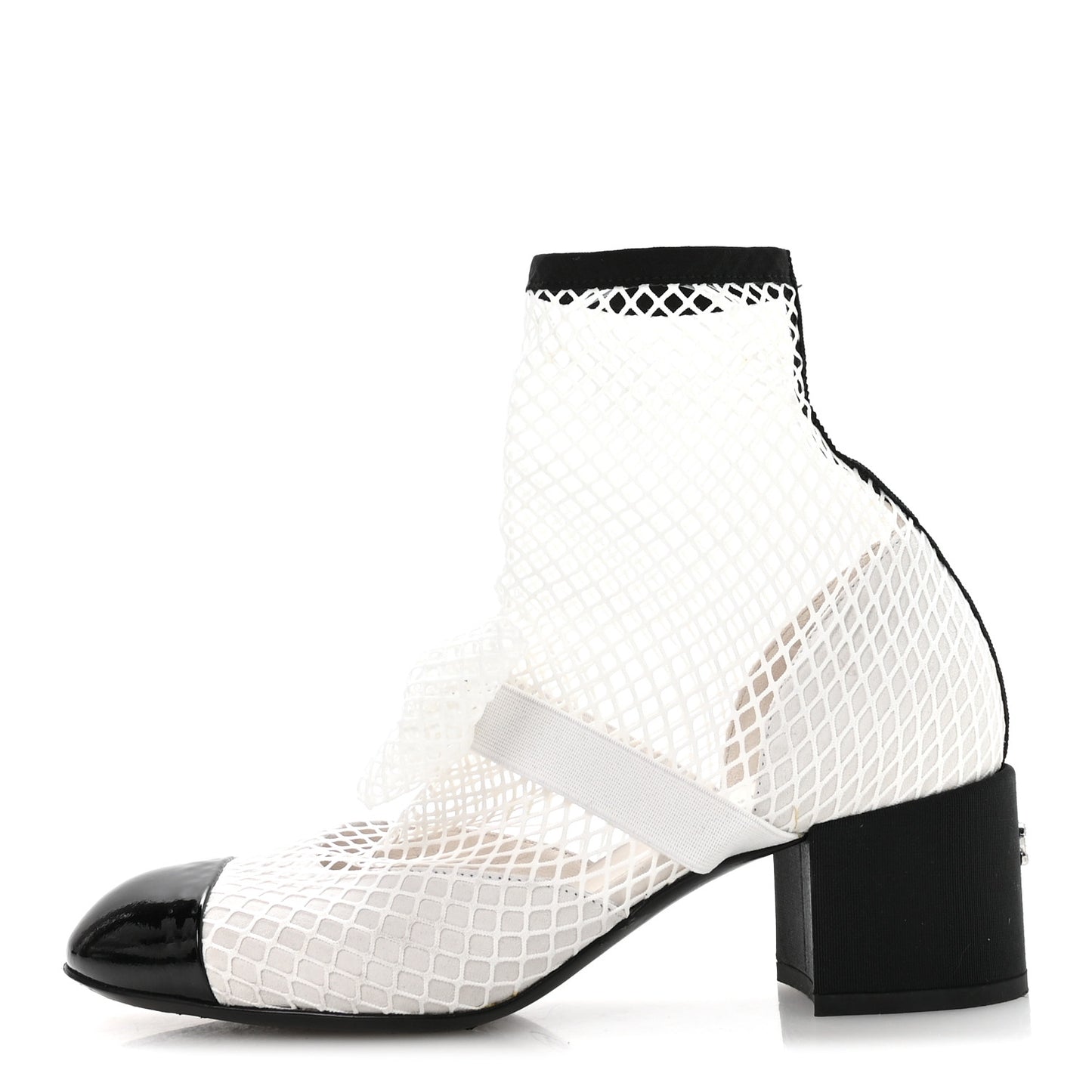 Mesh Kid Suede Patent Mary Jane Short Boots 38.5 White Black