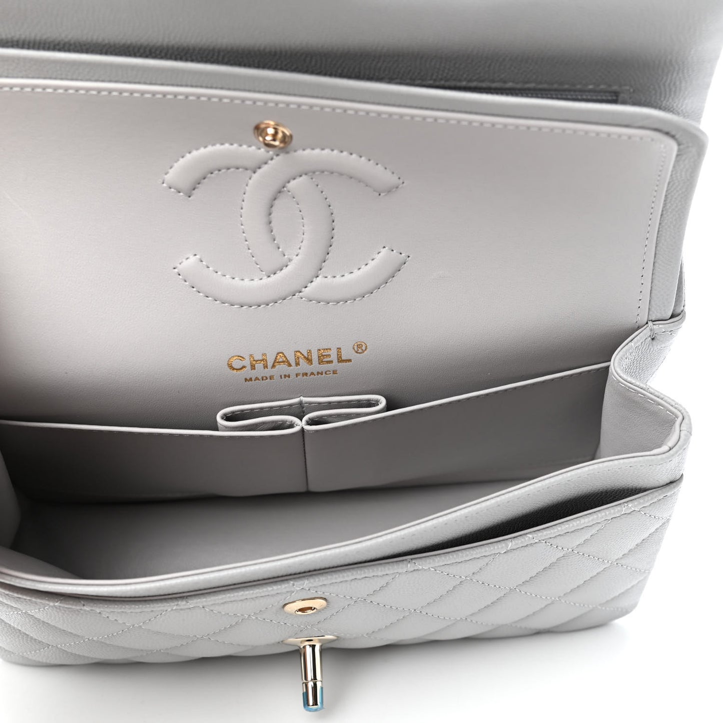Caviar Quilted Small Double Flap Grey