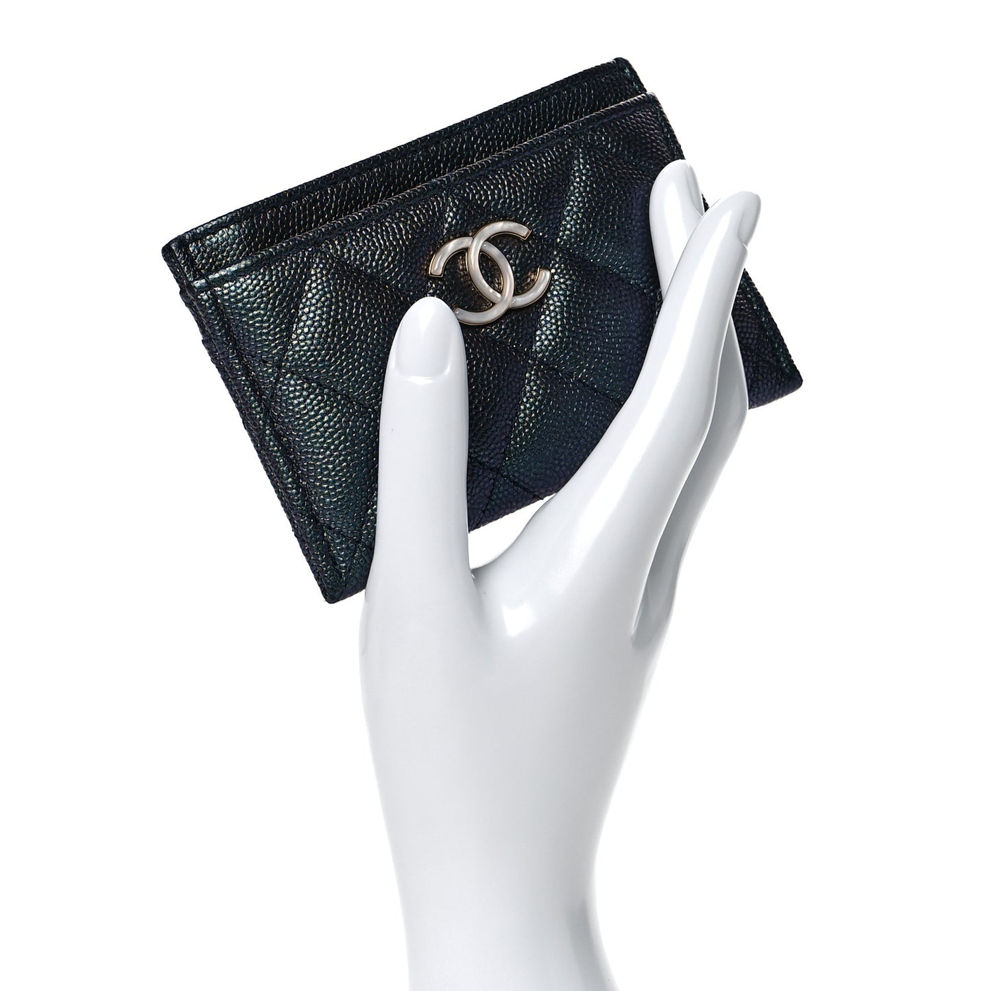 Iridescent Caviar Quilted Card Holder Black
