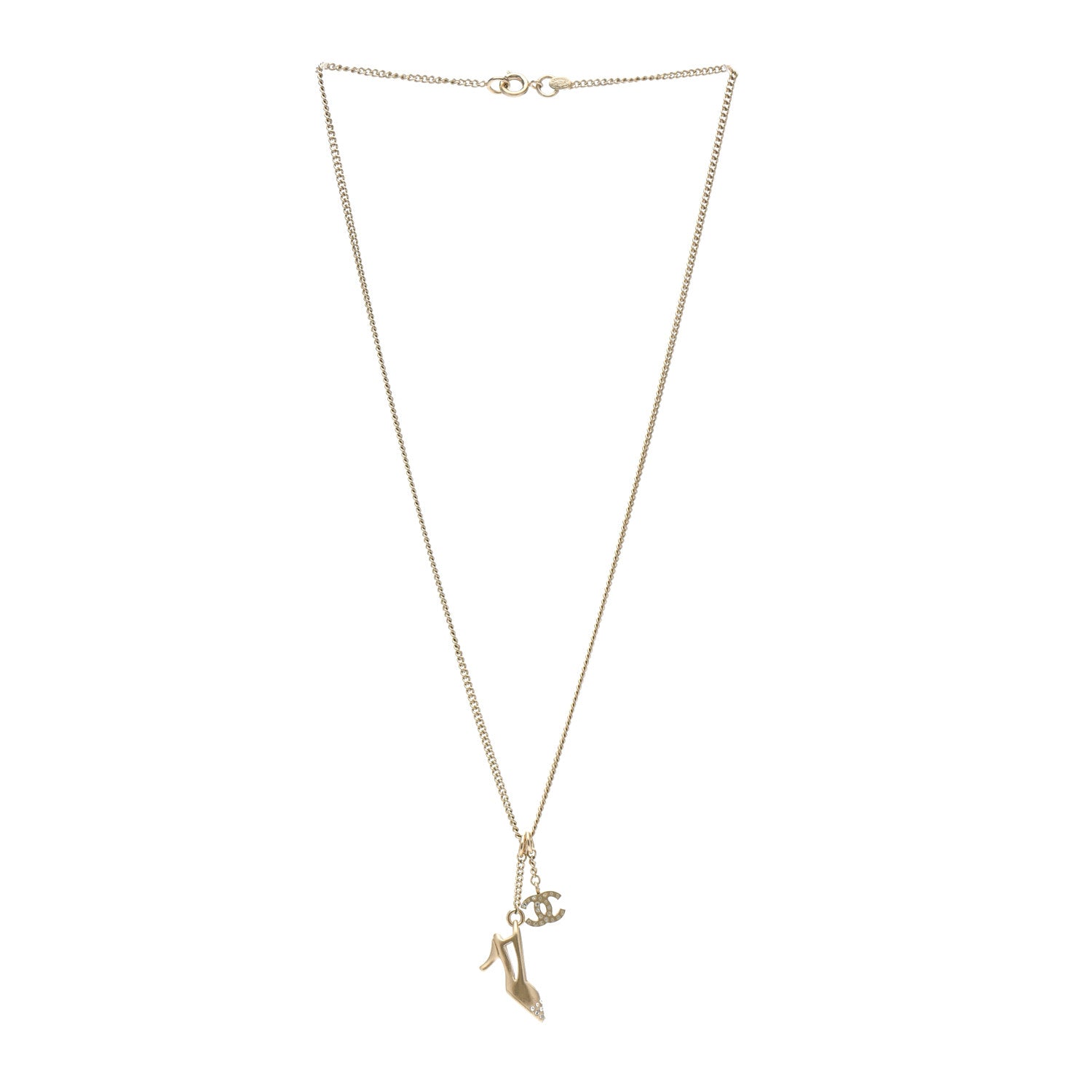Chanel Crystal CC Heel Motif Necklace Gold 3 of 4