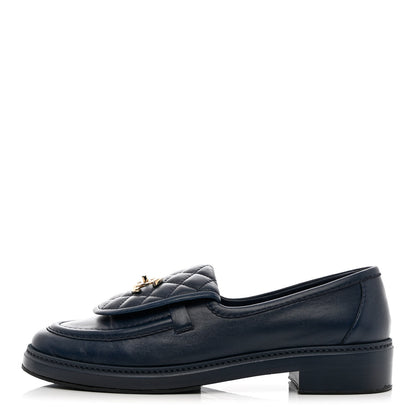 Chanel Lambskin Quilted CC Turnlock Loafers 40 Navy 1 of 13