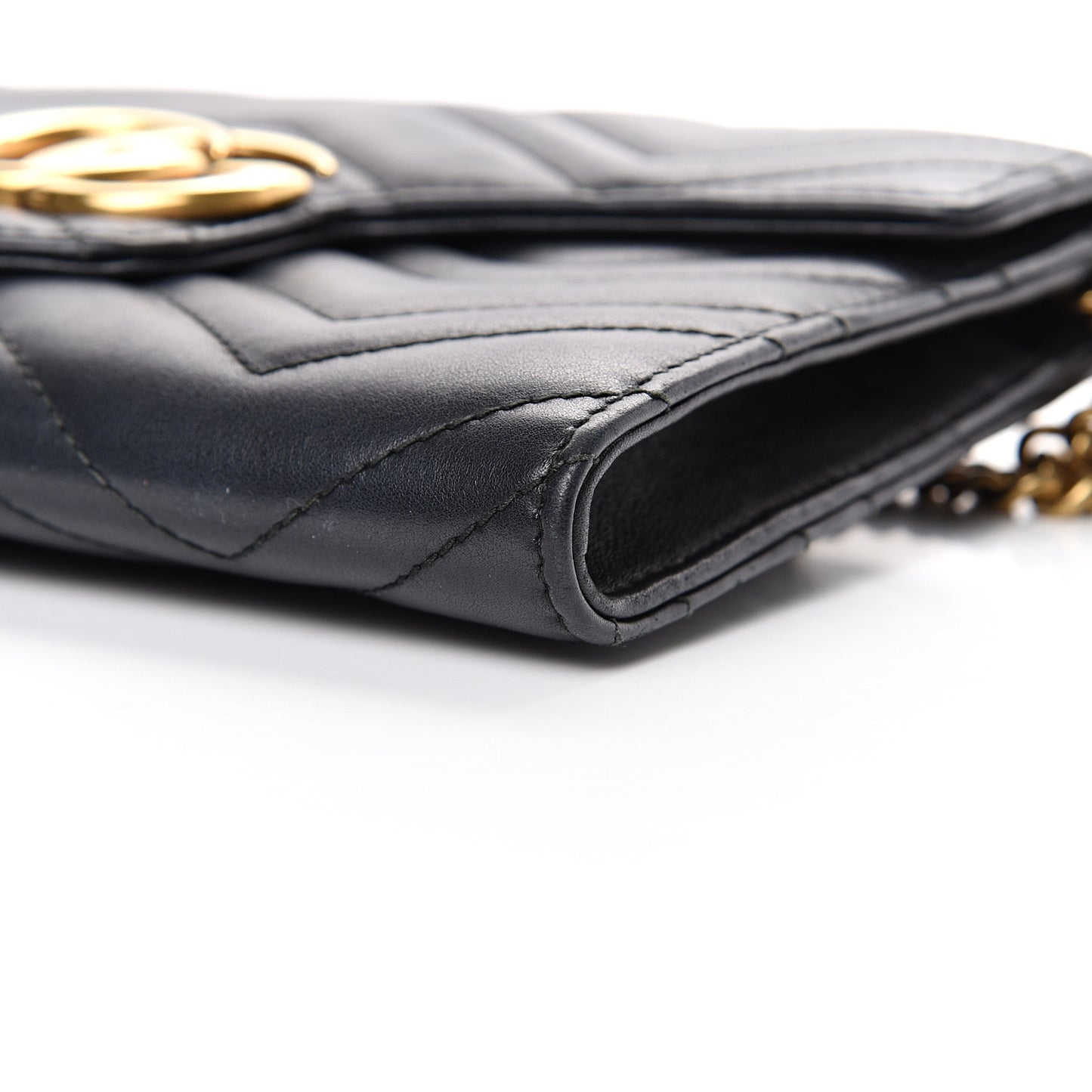 Calfskin Matelasse Mini GG Marmont Chain Wallet Black