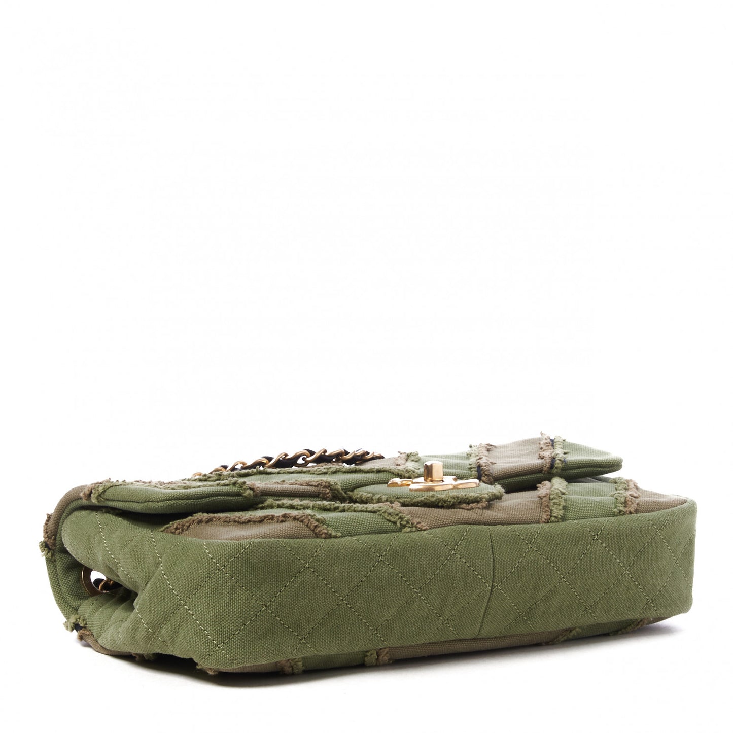 Canvas Chevron Cuba Patchwork Medium Single Flap Khaki