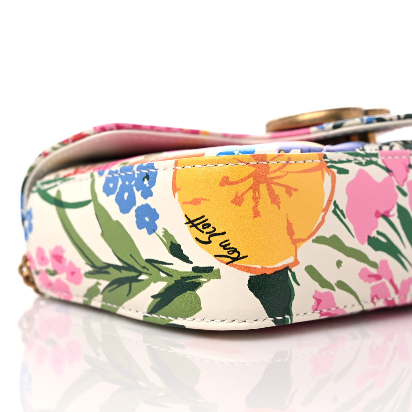 X KEN SCOTT Calfskin Matelasse Floral Print Super Mini GG Marmont Shoulder Bag Ivory Pink