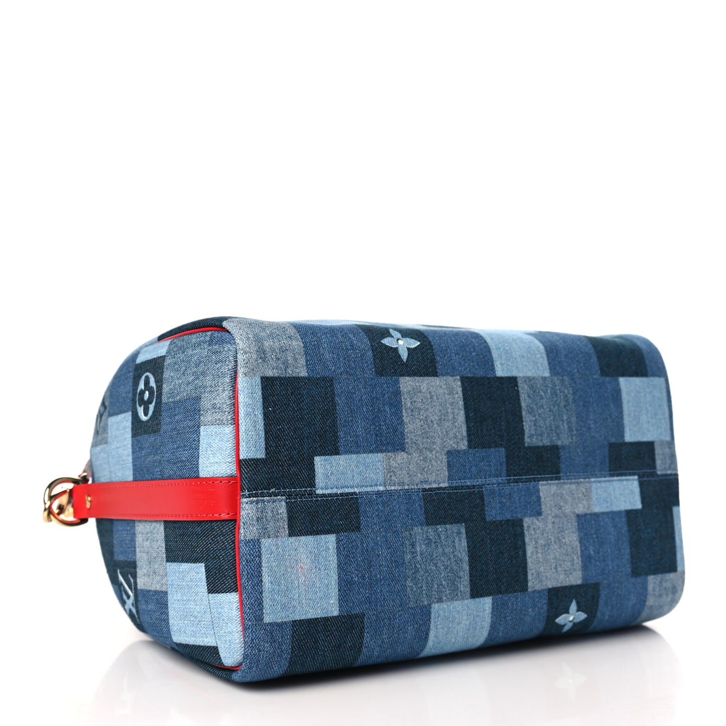 Denim Damier Monogram Patchwork Speedy Bandouliere 30 Blue Rouge