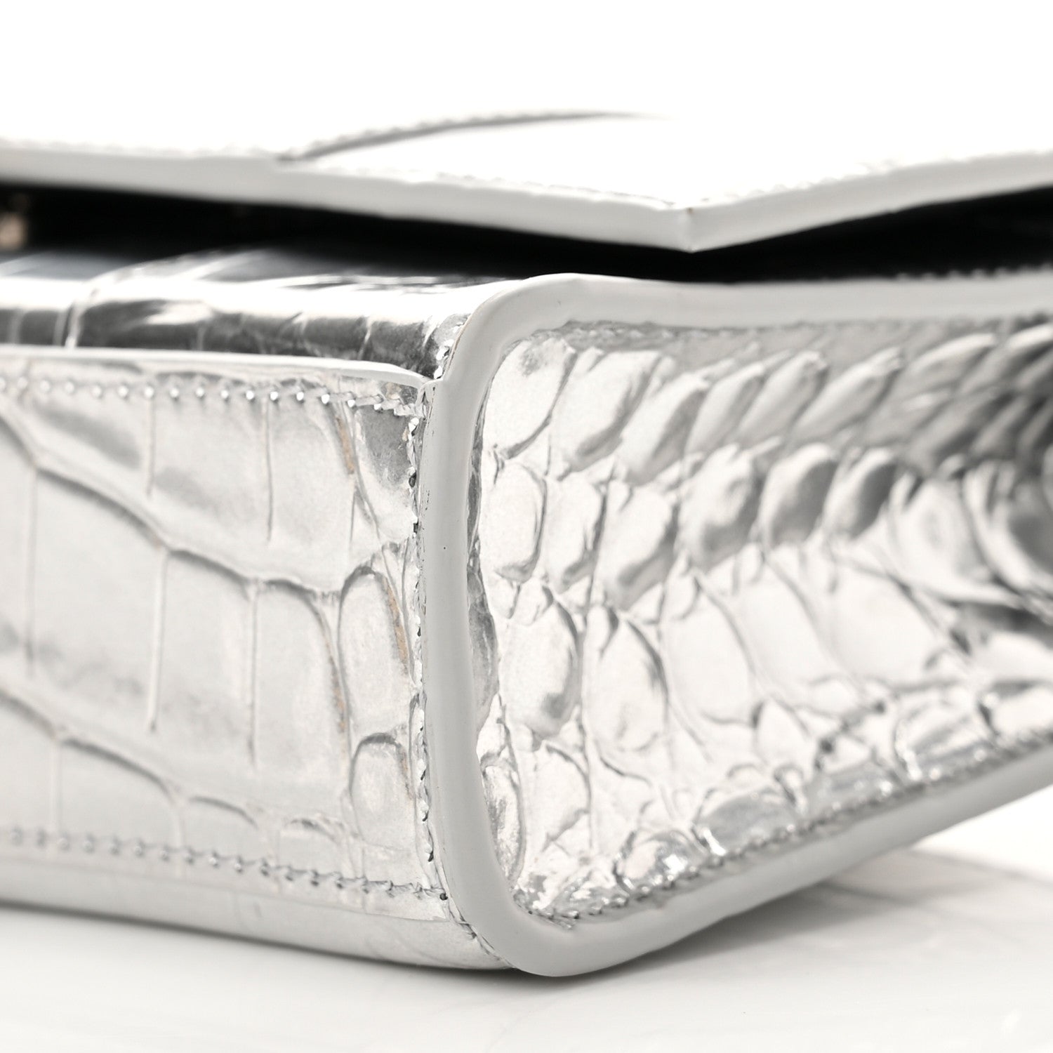 Balenciaga Metallic Calfskin Crocodile Embossed Hourglass Chain Bag Silver 8 of 8