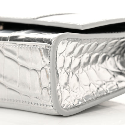 Balenciaga Metallic Calfskin Crocodile Embossed Hourglass Chain Bag Silver 8 of 8