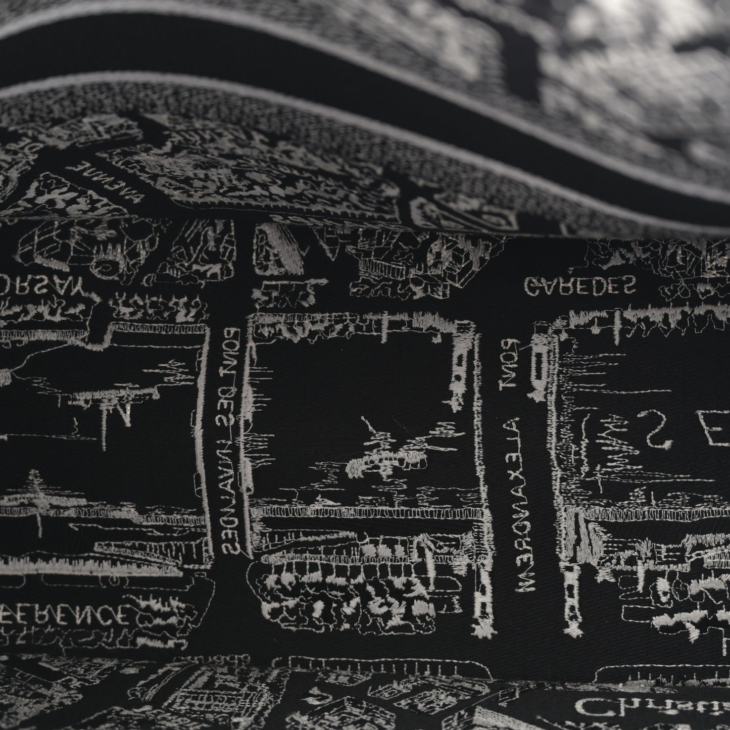 Canvas Embroidered Medium Plan De Paris Book Tote Black White