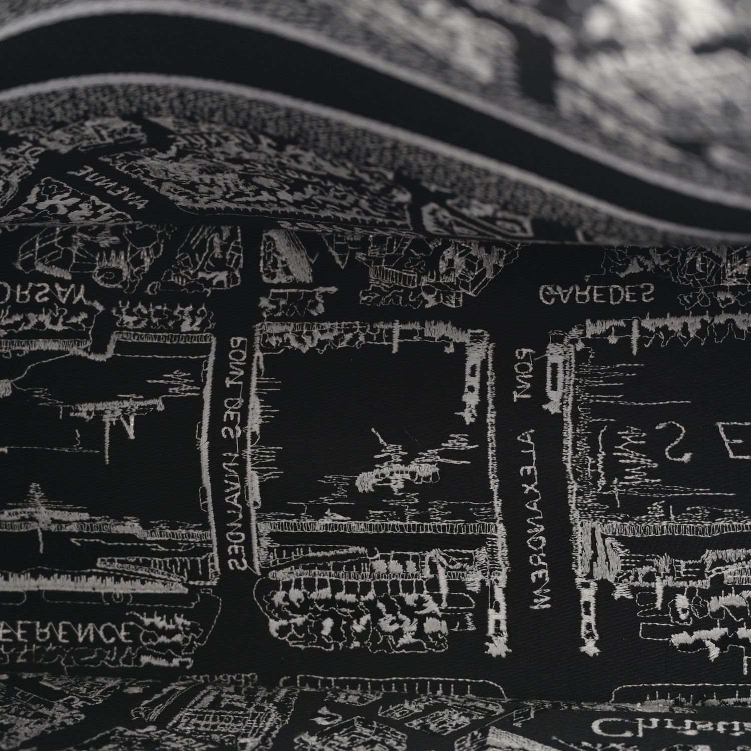 Christian Dior Canvas Embroidered Medium Plan De Paris Book Tote Black White 5 of 11