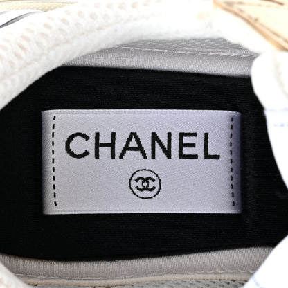 Chanel Fabric Laminated Calfskin Stretch CC Womens Sneakers 36 White Gold Silver 8 of 10
