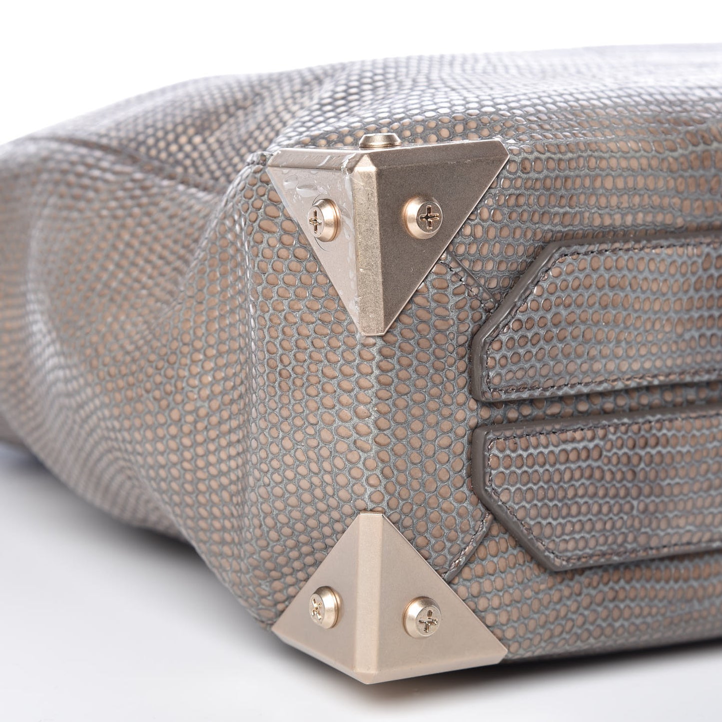 Lizard Embossed Prisma Skeletal Tote Grey