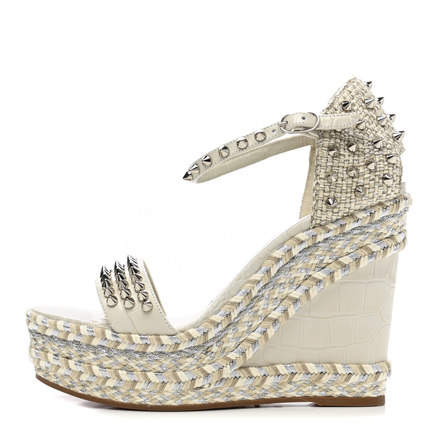 Calfskin Crocodile Embossed Madmonica 120 Wedge Sandals 38 Chalk