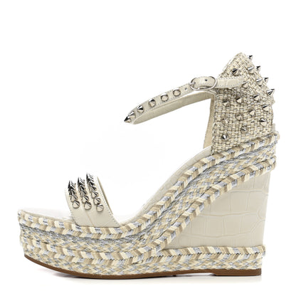 Christian Louboutin Calfskin Crocodile Embossed Madmonica 120 Wedge Sandals 38 Chalk 1 of 8