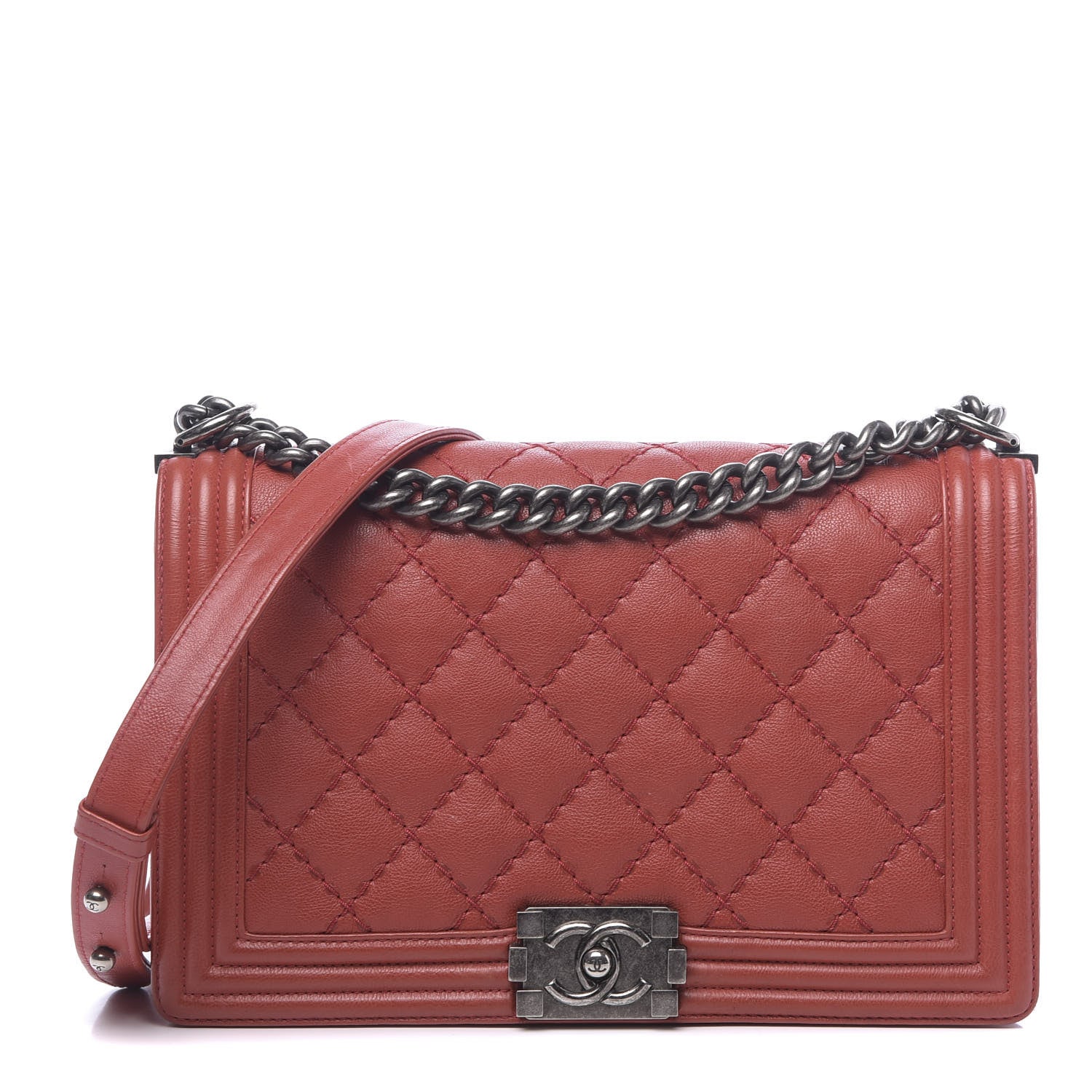 Chanel Calfskin Quilted Double Stitch New Medium Boy Flap Red 1 of 13