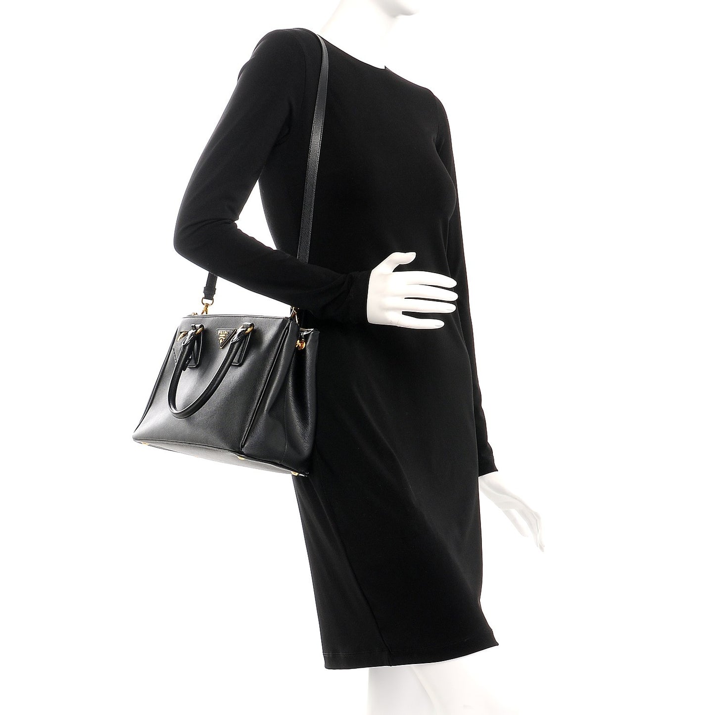 Saffiano Small Galleria Double Zip Tote Black