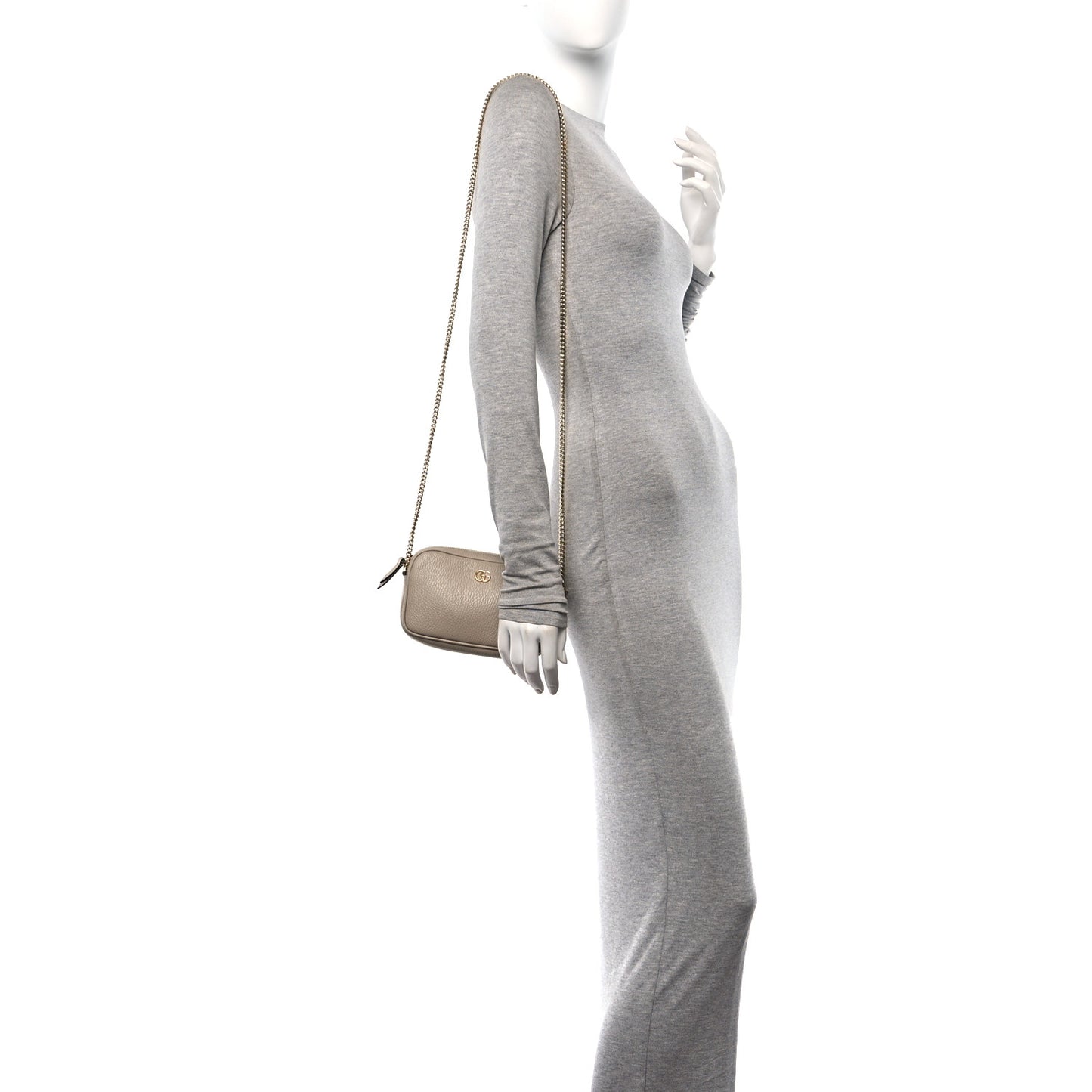 Dollar Calfskin Super Mini GG Marmont Chain Shoulder Bag Beige