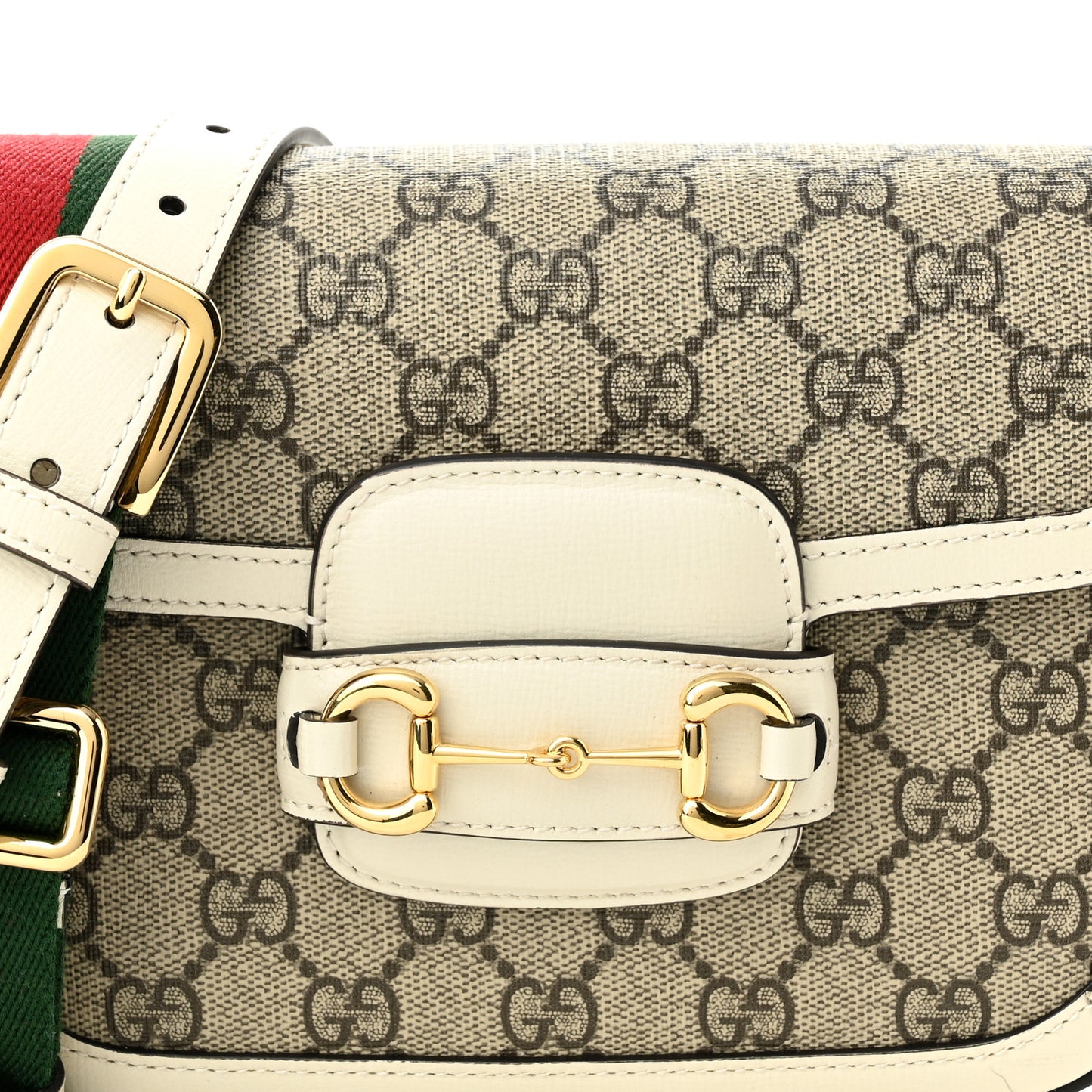 GG Supreme Monogram Web Mini Horsebit 1955 Shoulder Bag Beige Mystic White