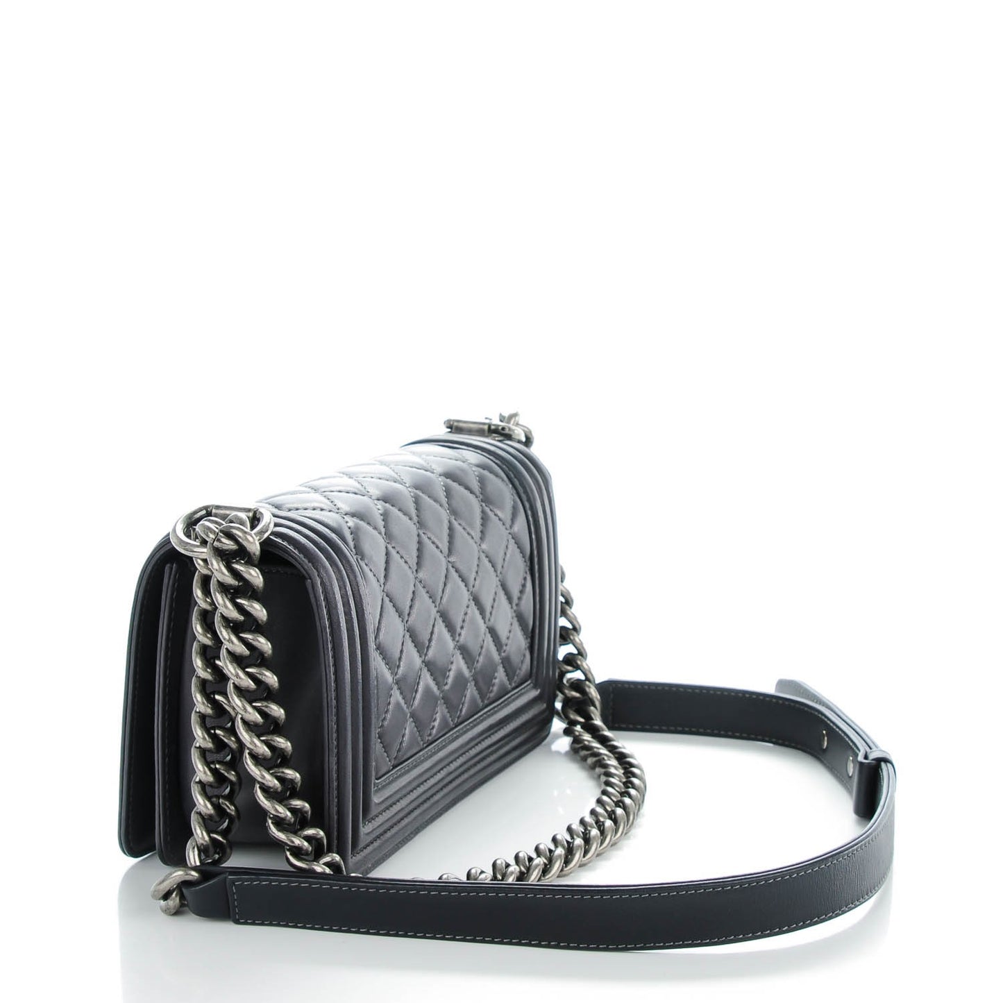 Lambskin Quilted Small Boy Flap Dark Grey