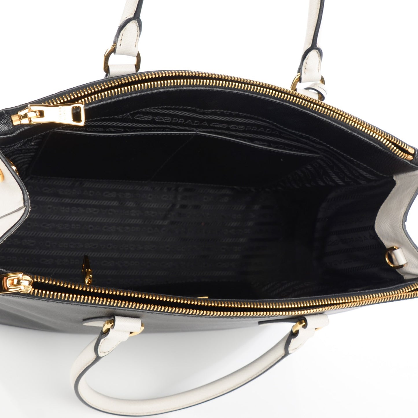 Saffiano Lux Bi-Color Medium Galleria Double Zip Tote Black Talco