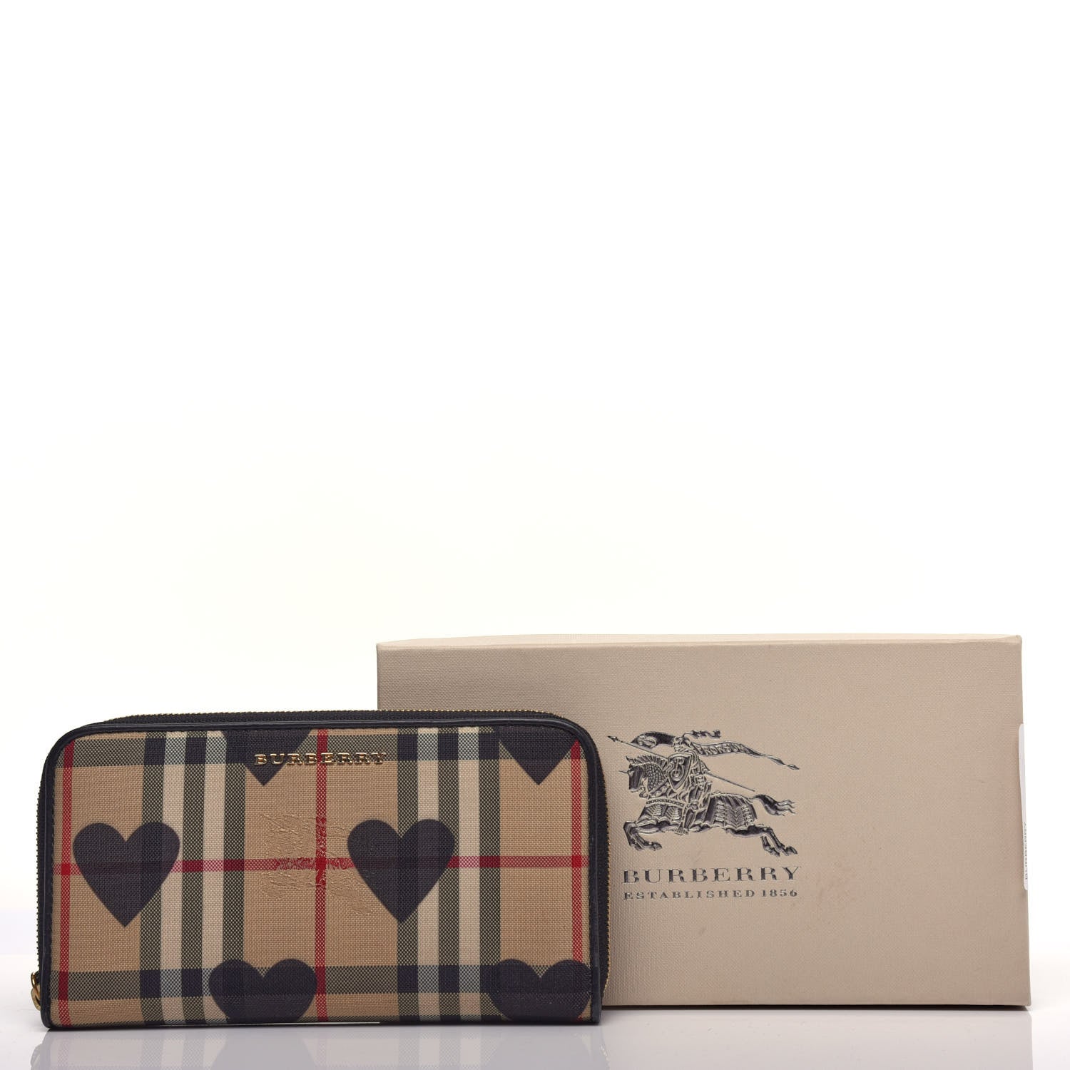 Burberry Haymarket Check Heart Print Zip Around Wallet Black 9 of 9