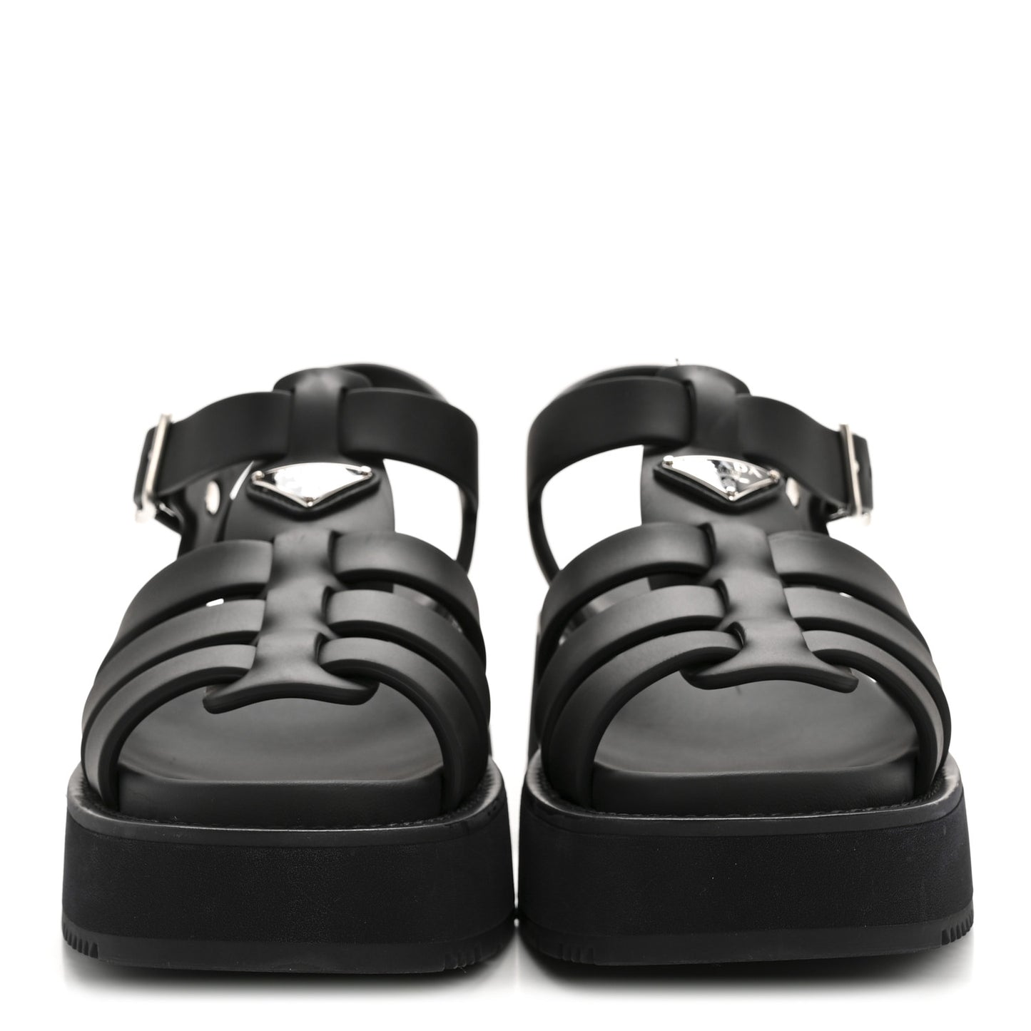 Foam Rubber Triangle Logo Platform Cage Sandals 39 Black