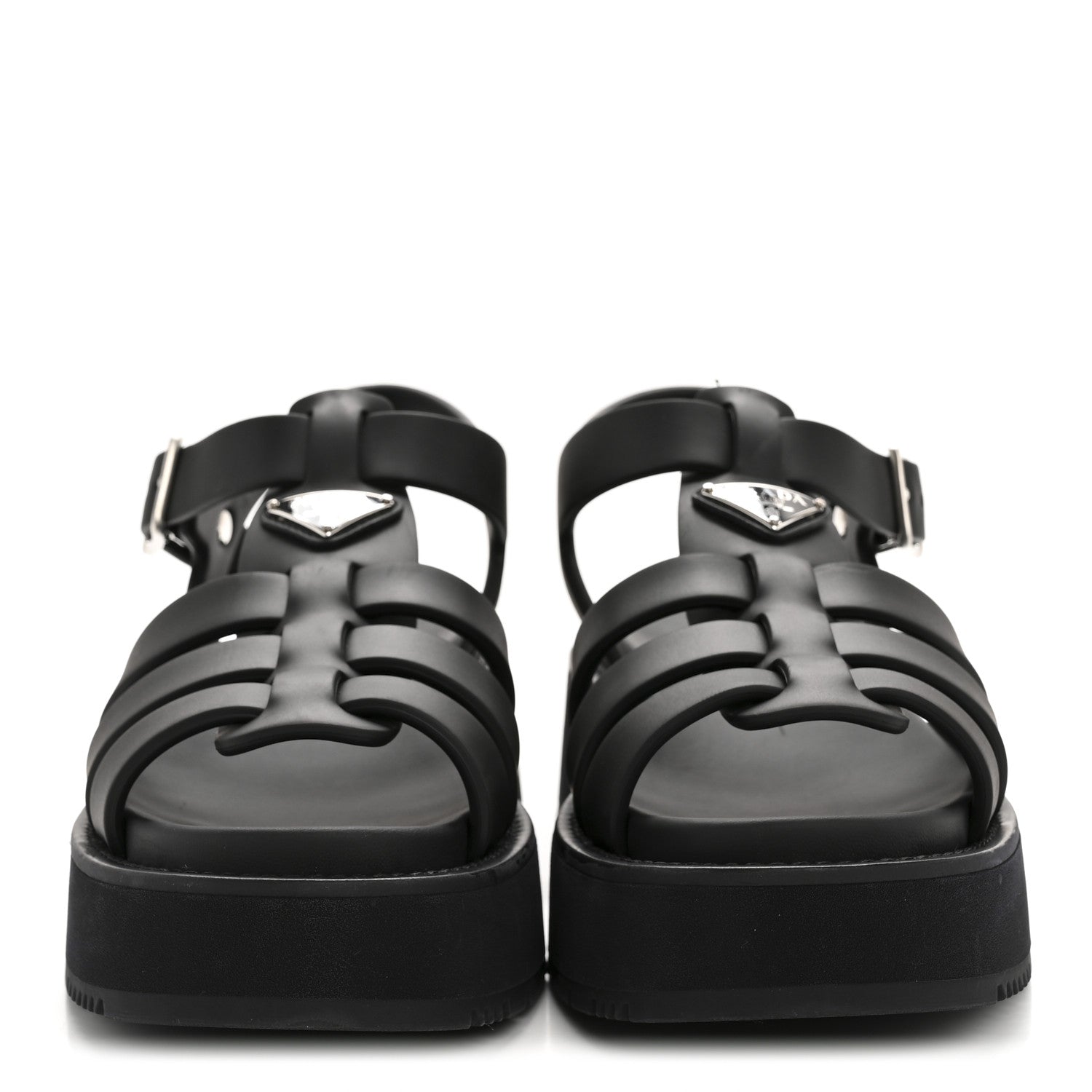 Prada Foam Rubber Triangle Logo Platform Cage Sandals 39 Black 3 of 9