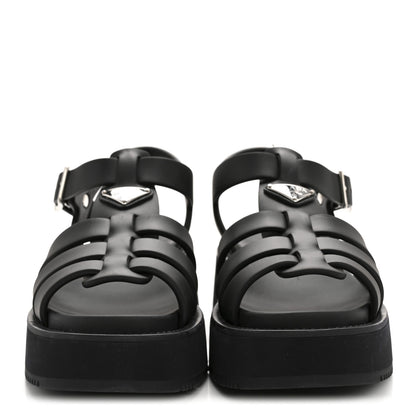 Prada Foam Rubber Triangle Logo Platform Cage Sandals 39 Black 3 of 9