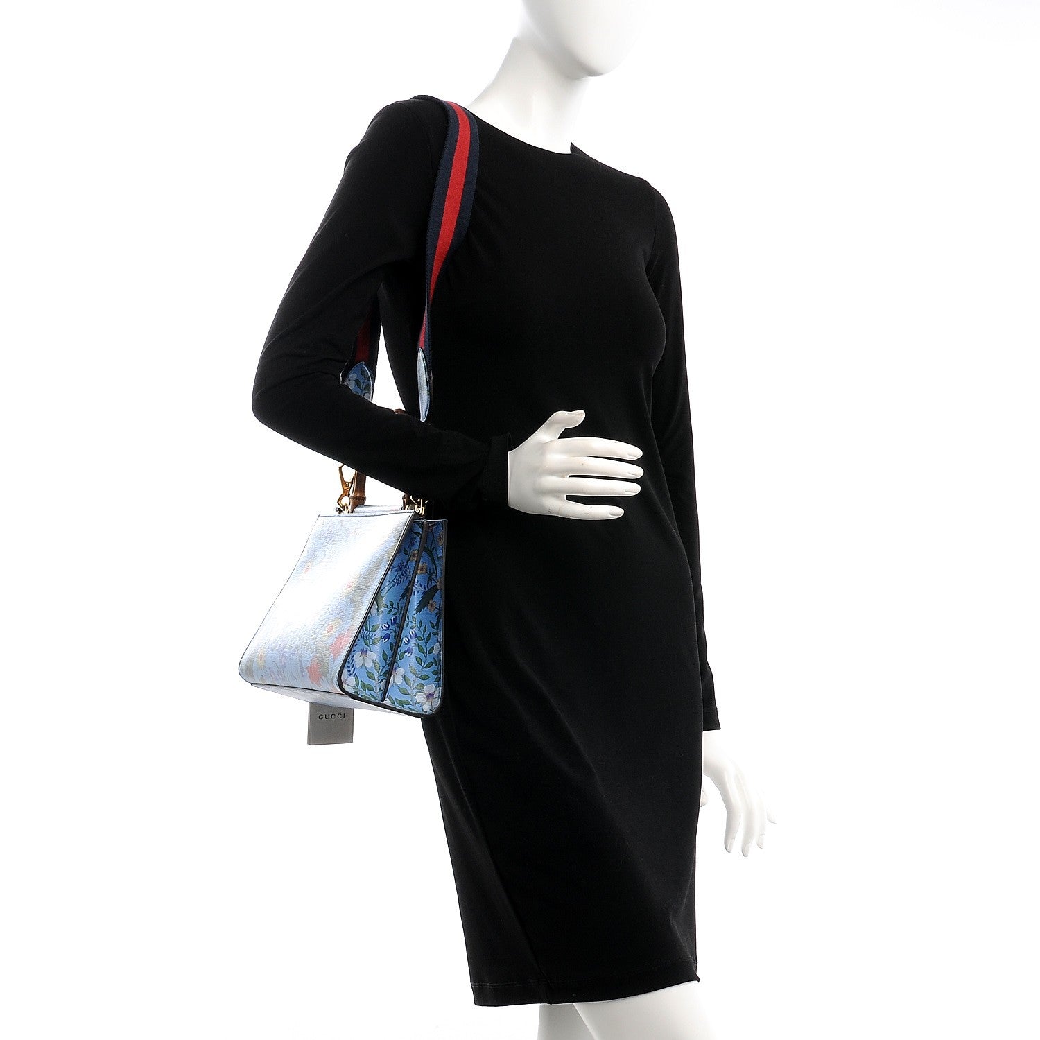 Gucci Calfskin Bamboo Web New Flora Small Nymphaea Top Handle Bag Azure 2 of 10