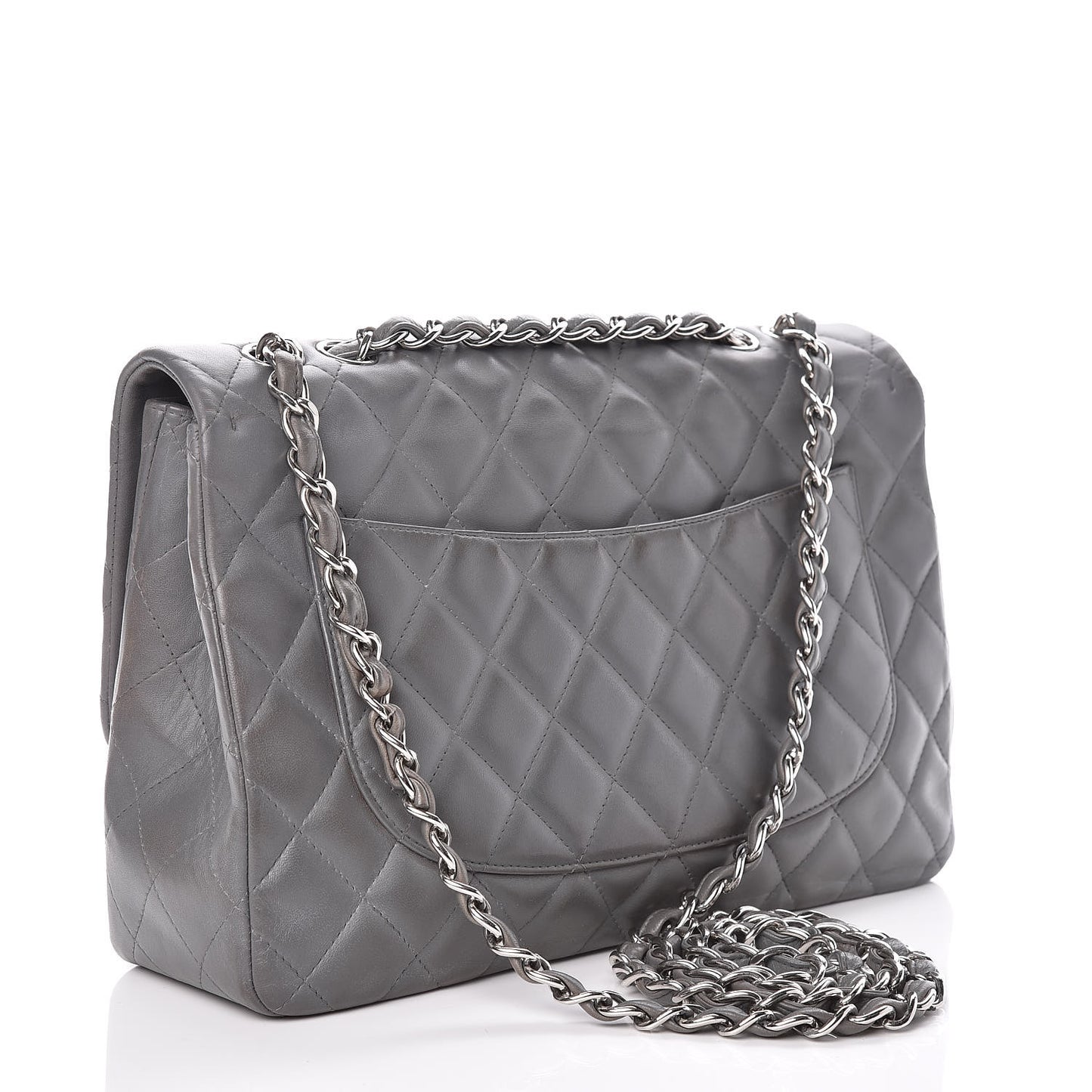 Lambskin Quilted Jumbo Single Flap Grey