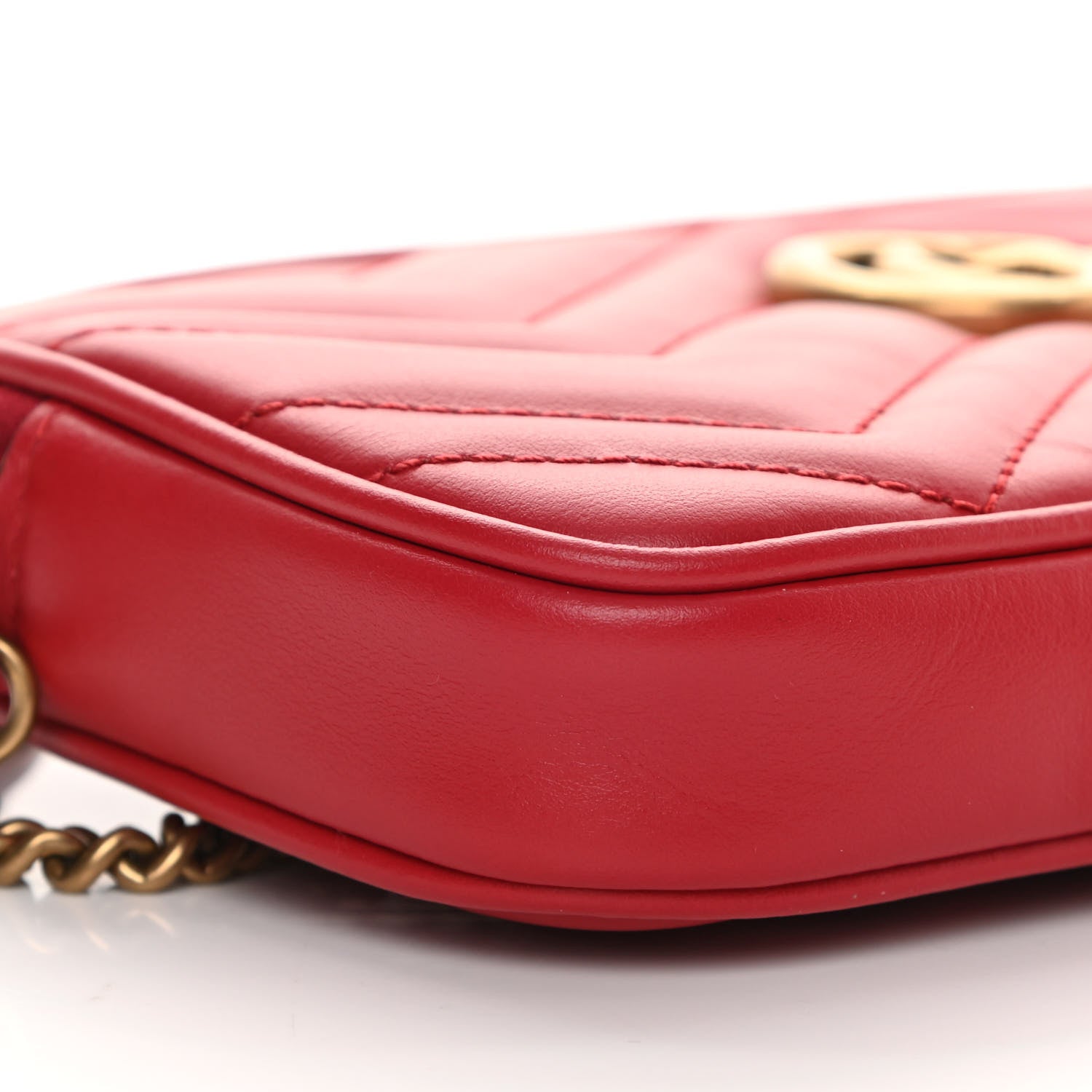Gucci Calfskin Matelasse Mini GG Marmont Chain Crossbody Bag Hibiscus Red 8 of 11