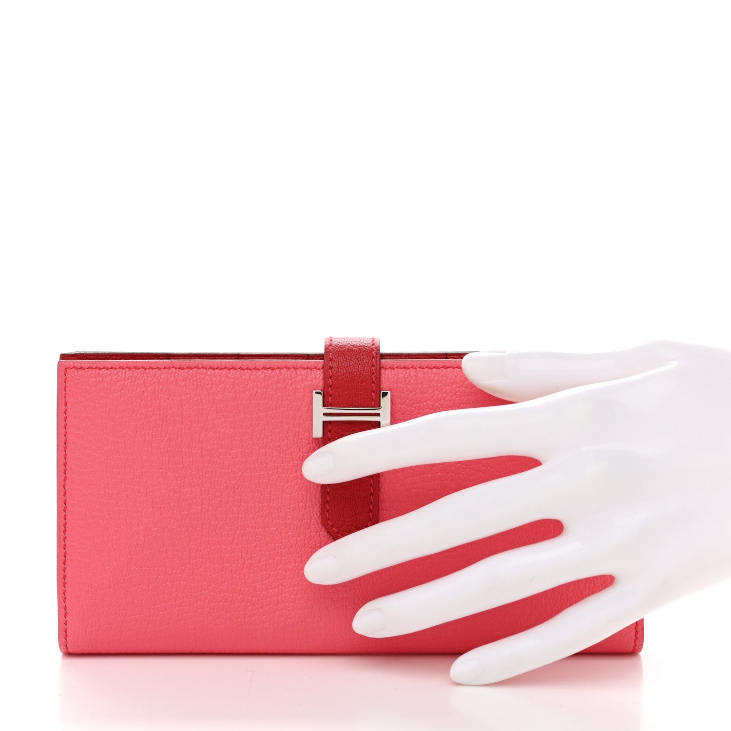 Hermes Chèvre Mysore Bi-Color Bearn Gusset Wallet Rose Lipstick Rouge Casaque 2 of 8