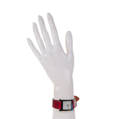 Hermes Stainless Steel Alligator Diamond 26mm Heure H Hour Quartz Watch Rouge Casaque 2 of 8