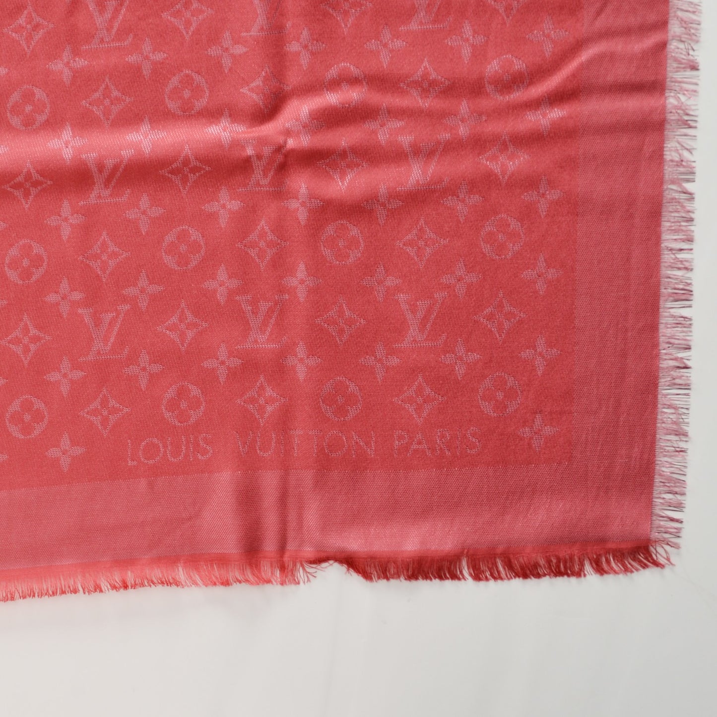 Silk Wool Monogram Voile Shawl Corail
