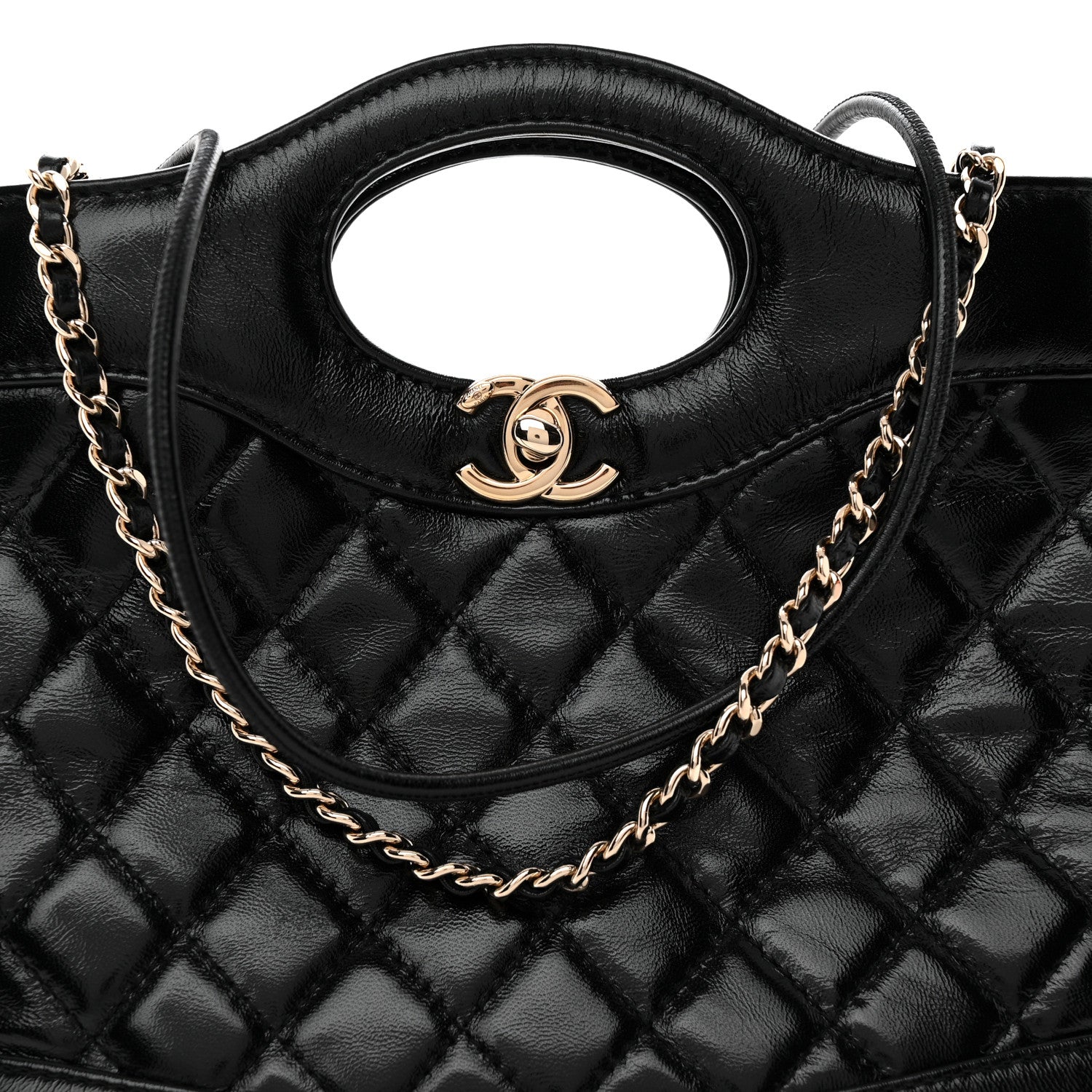 Chanel Shiny Lambskin Quilted Mini 31 Shopping Bag Black 7 of 10