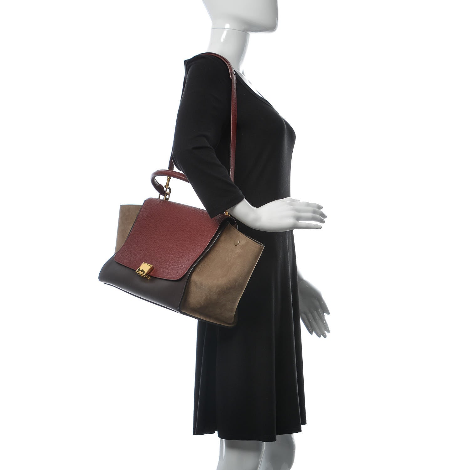 Celine Bullhide Calfskin Nubuck Medium Tri-color Trapeze Burgundy 2 of 12