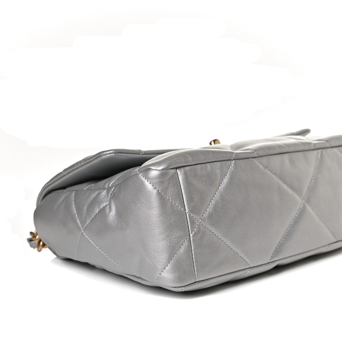 Metallic Goatskin Quilted Large Chanel 19 Flap Silver