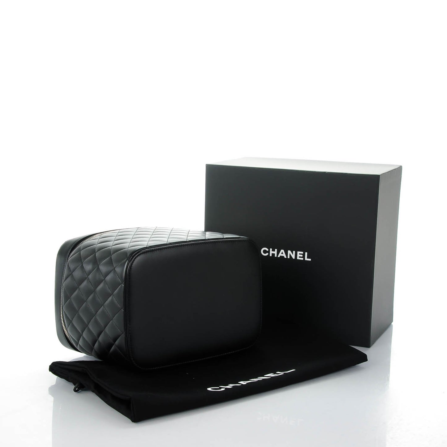 Lambskin Quilted Large Vanity Pouch Black