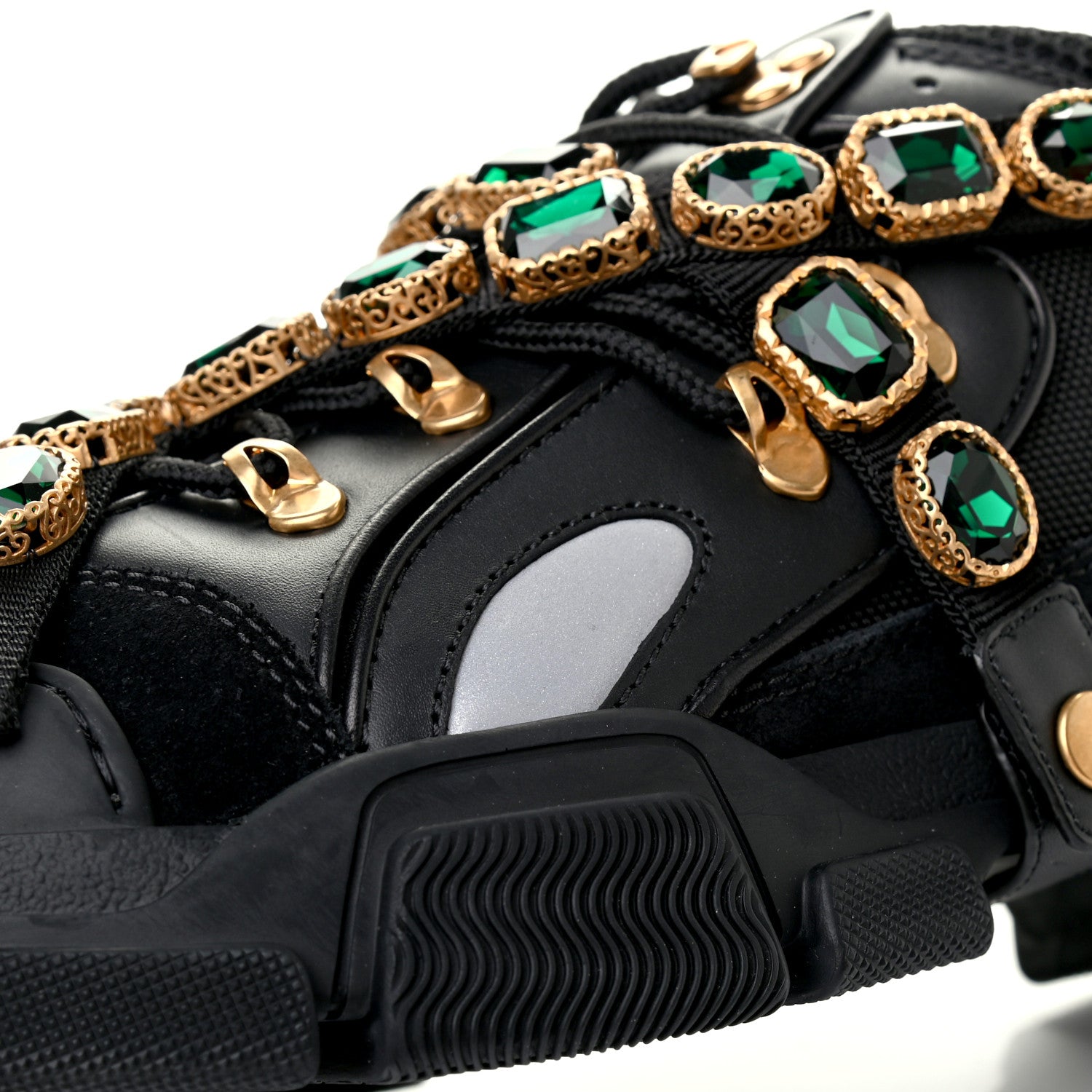 Gucci X SEGA Mesh Suede Calfskin Removable Crystals Mens Flashtrek Sneakers 12 Black Silver 9 of 11