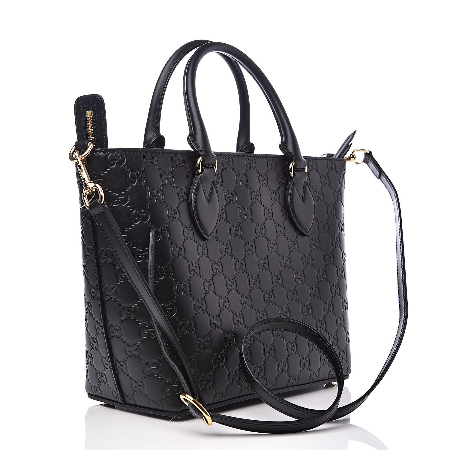 Gucci Guccissima Small Zippered Bucket Tote Black 3 of 9