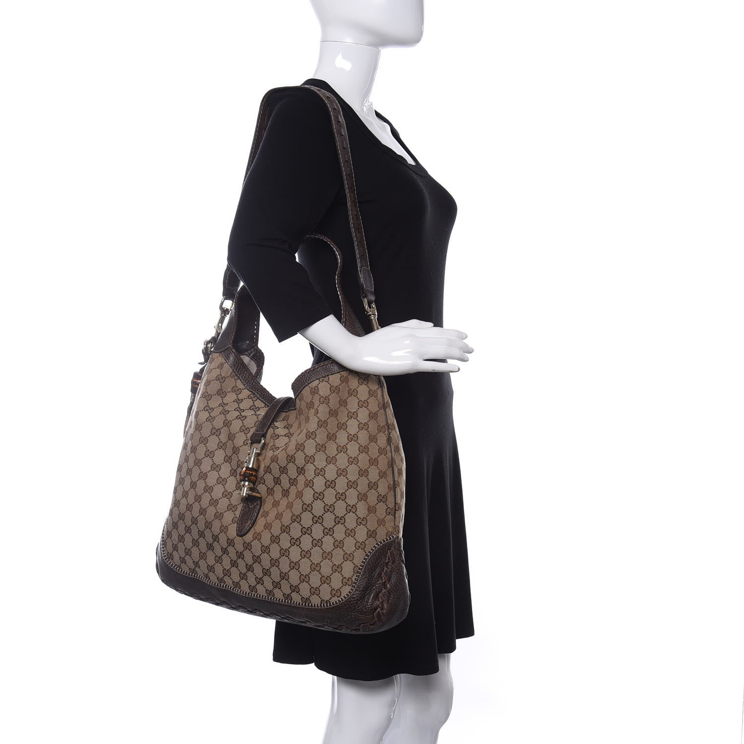 Gucci Monogram Large New Jackie Shoulder Bag Dark Brown 2 of 14