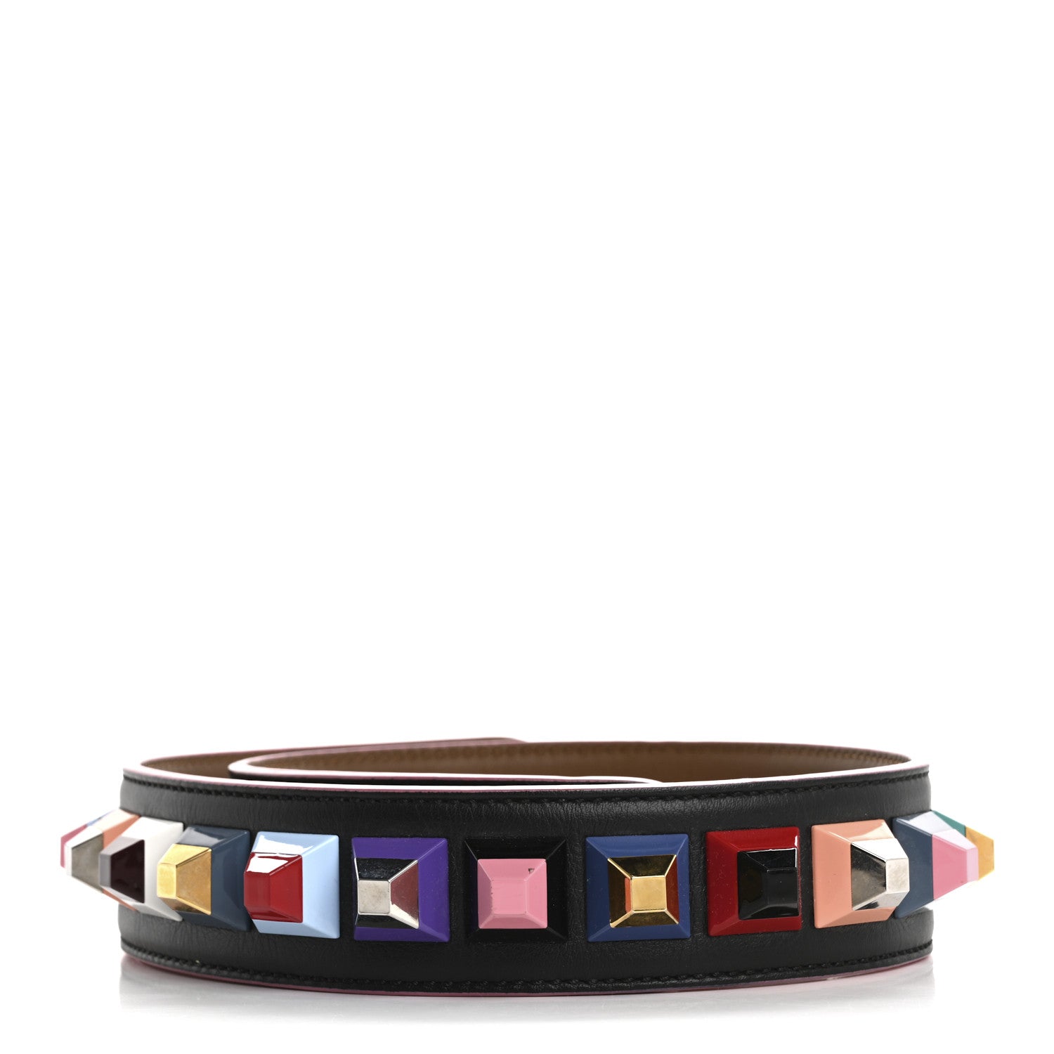 Fendi Vitello Dolce Plexiglass Bi-Color Studded Strap You Black Brownie Multicolor 2 of 8