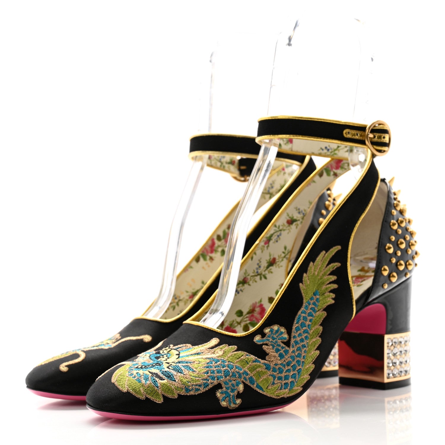 Gucci Satin Embroidered Dragon Caspar Pumps 39 Black 3 of 8