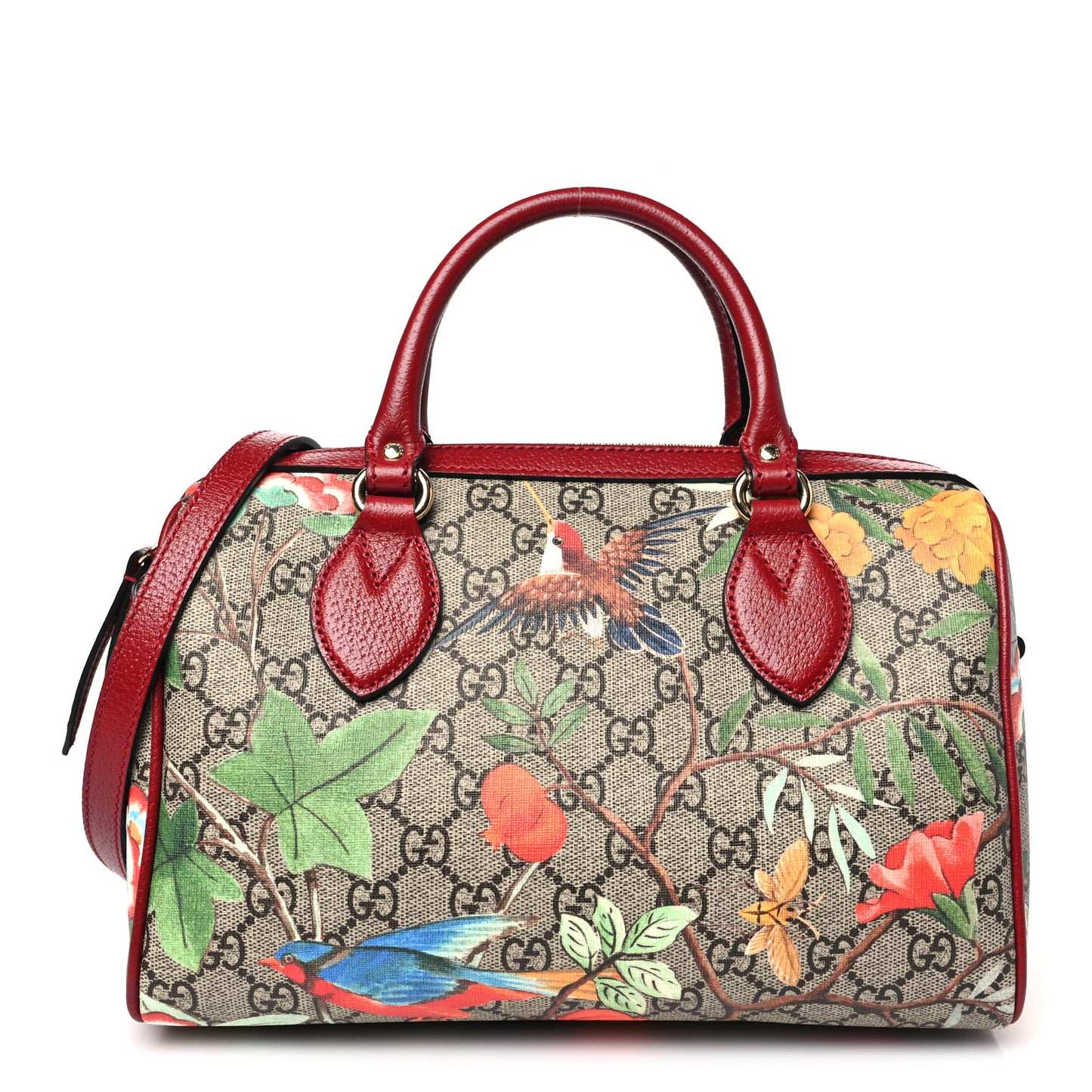 GG Supreme Monogram Tian Small Boston Beige Multicolor Red