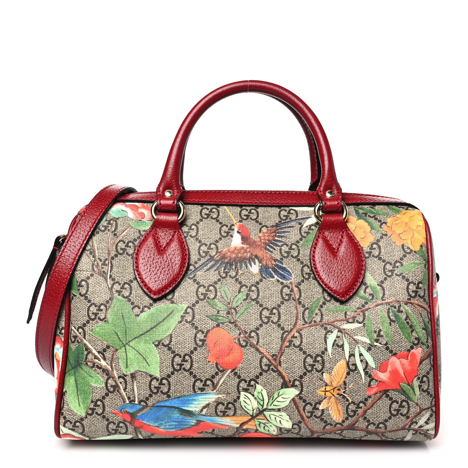 Gucci GG Supreme Monogram Tian Small Boston Beige Multicolor Red 1 of 10