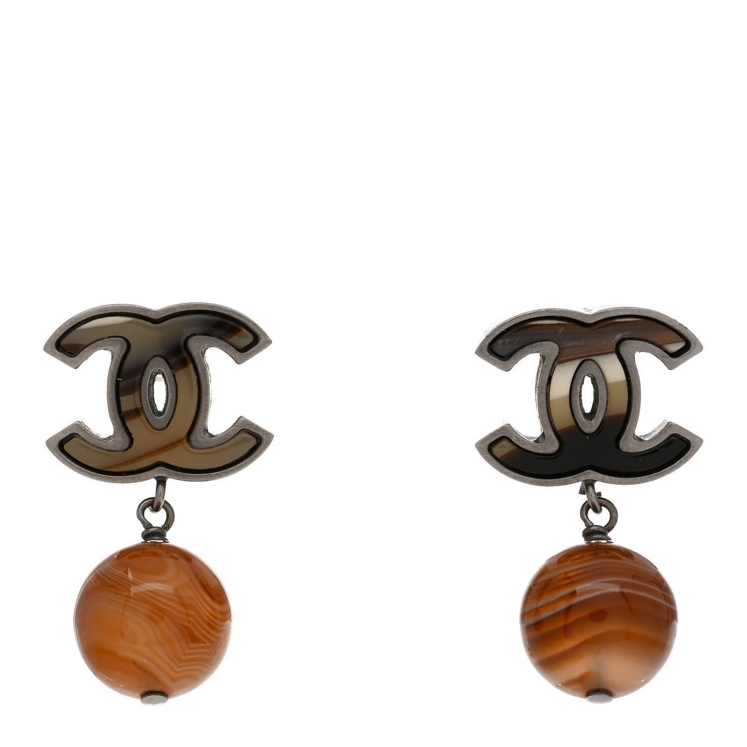 Chanel Agate Bead CC Drop Earrings Brown 1 of 4